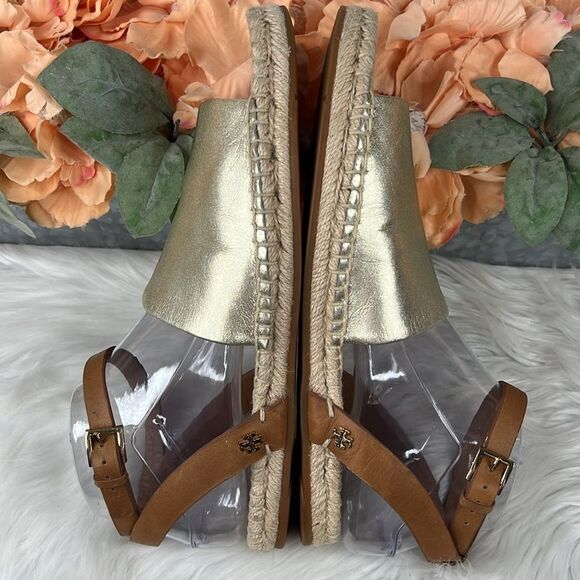 Tory Burch Gold Landon Espadrille Ankle Wrap Open Toe Sandals size 10.5 - Picture 8 of 12